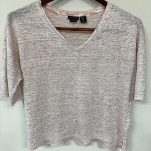 TAHARI M 100% Linen V-Neck Hi-Low Short Sleeved Top